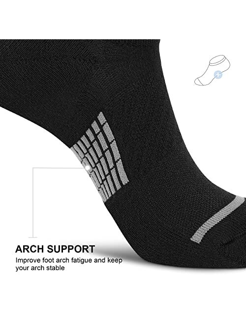 PAPLUS No Show Socks Men 6 Pairs, Non Slip Cushioned Low Cut Ankle Sock with Arch Support