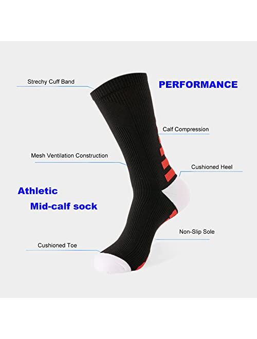 Ait fish Men's Cotton Cushion Wicking Breathable Crew Sock,Athletic Compression Hiking Running Socks,Pack of 5