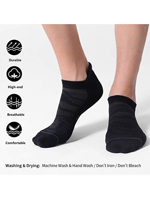 CS CELERSPORT 6 Pack Men's Running Ankle Socks with Cushion, Low Cut Athletic Sport Tab Socks