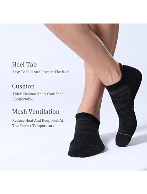 CS CELERSPORT 6 Pack Men's Running Ankle Socks with Cushion, Low Cut Athletic Sport Tab Socks