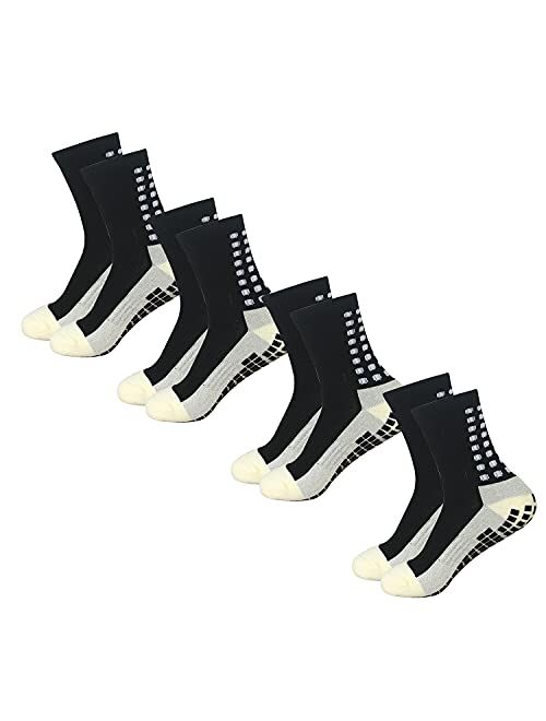 Yufree Men's Soccer Socks Anti Slip Non Slip Grip Pads for Football Basketball Sports Grip Socks, 4 Pair