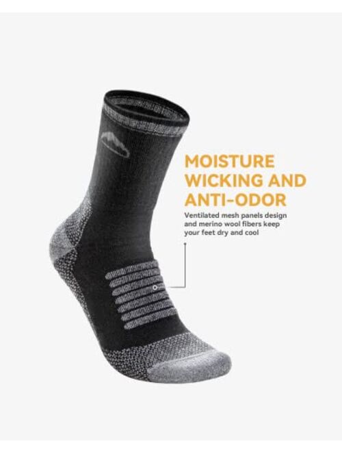 Samsox 2 Pack Merino Wool Hiking Socks, Made in USA, Moisture Wicking Micro Crew Cushion Socks for Men & Women