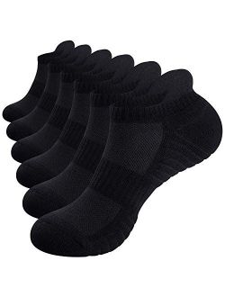 TANSTC Mens Socks, 6 Pairs Anti-Blister Cushioned Breathable Running Cotton Socks, Athletic Ankle Sports Socks