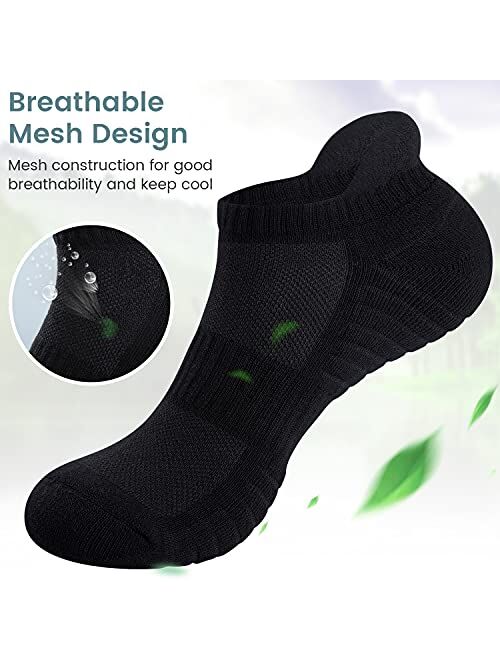 TANSTC Mens Socks, 6 Pairs Anti-Blister Cushioned Breathable Running Cotton Socks, Athletic Ankle Sports Socks