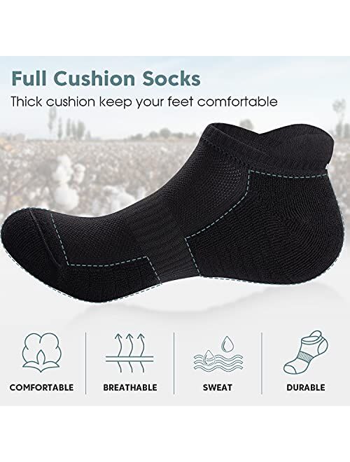 TANSTC Mens Socks, 6 Pairs Anti-Blister Cushioned Breathable Running Cotton Socks, Athletic Ankle Sports Socks