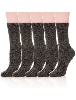 Mqelong Womens 5 Pairs Soft Thick Comfort Casual Cotton Warm Wool Crew Winter Socks