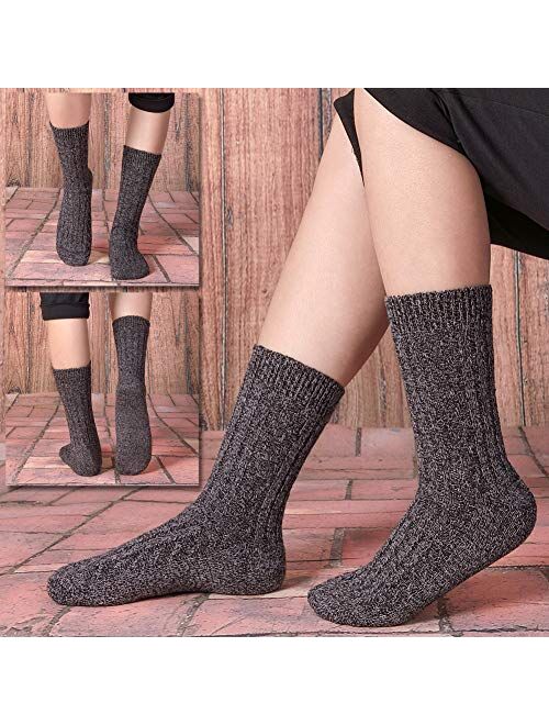 Mqelong Womens 5 Pairs Soft Thick Comfort Casual Cotton Warm Wool Crew Winter Socks