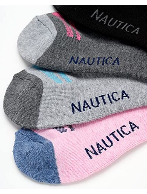 Nautica Women's Low Cut Moisture Control Athletic Socks with Cushioned Comfort (12 Pack) (Black Multi, Shoe Size: 4-10)