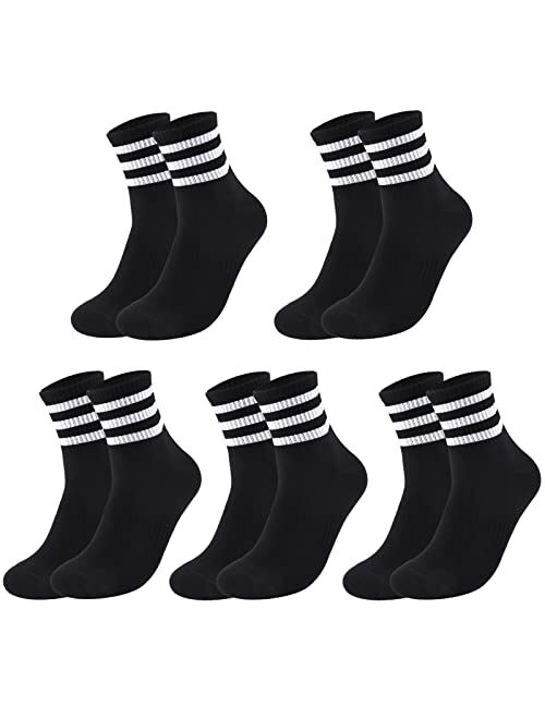Ultrafun 5 Pairs Unisex Stripe Crew Socks Cotton Breathable Athletic Sports Gym School Casual Quarter Ankle Socks for Men Women