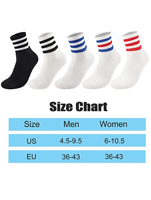 Ultrafun 5 Pairs Unisex Stripe Crew Socks Cotton Breathable Athletic Sports Gym School Casual Quarter Ankle Socks for Men Women