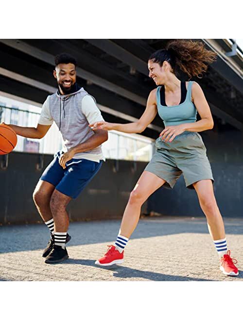 Ultrafun 5 Pairs Unisex Stripe Crew Socks Cotton Breathable Athletic Sports Gym School Casual Quarter Ankle Socks for Men Women