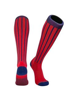 MK Socks Baseball Softball Pinstripe Knee high Socks - Navy Red