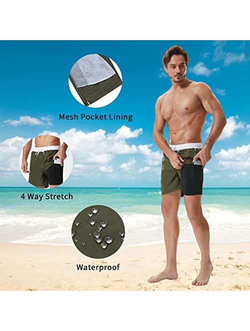 difficort Mens Swimming Trunks with Compression Liner Quick Dry Bathing Suit Swim Shorts with Zipper Pockets