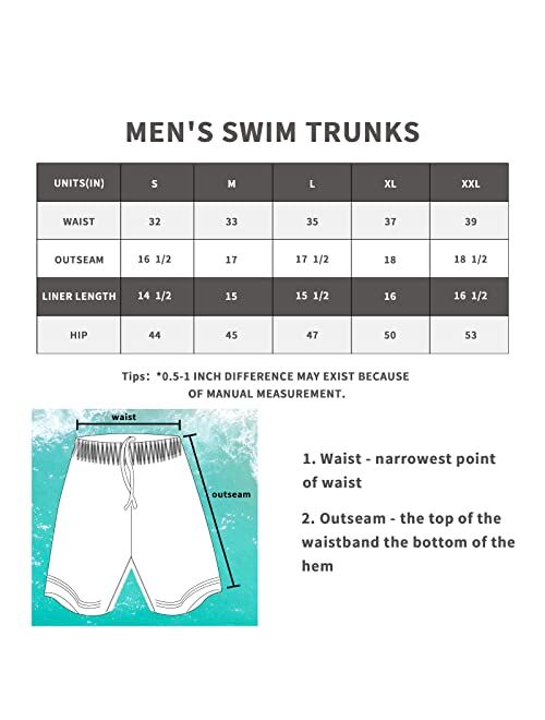 difficort Mens Swimming Trunks with Compression Liner Quick Dry Bathing Suit Swim Shorts with Zipper Pockets