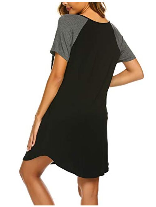 Ekouaer Womens Sleepwear Short Sleeve Nightgown Button Down Pajamas for Women Nightshirt S-XXL