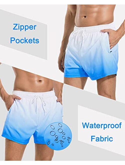 difficort Men's Swim Trunks with Compression Liner Quick Dry Bathing Suit Board Shorts with Zipper Pockets