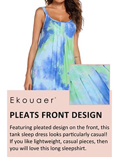 Ekouaer Women's Sleeveless Long Nightgown Summer Full Slip Sleep Dress Soft Nightshirt Chemise Sleepwear Lounge Dresses