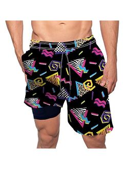 feelacle Mens Swim Trunks 9 Inch Inseam Board Shorts Beach Swimwear Bathing Suit with Compression Liner and Pockets