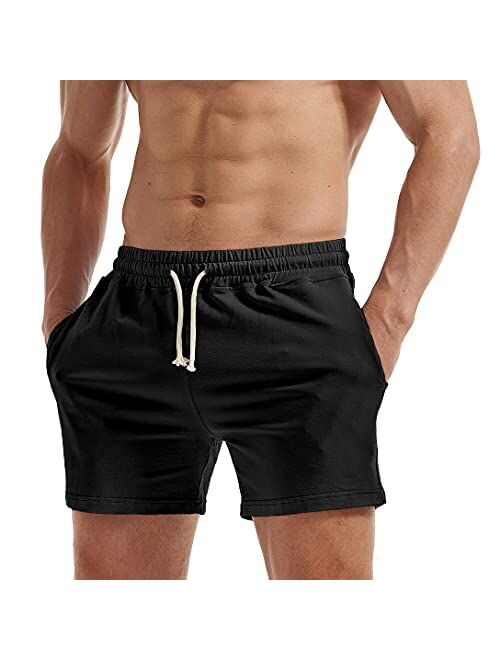 AIMPACT Mens Workout Sweat Shorts 5 Inch Inseem Cotton Casual Fitness Running Shorts with Pockets