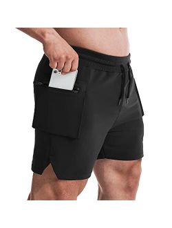 EVERWORTH Men's 5 Inch Inseam Shorts Men Workout Shorts Gym Bodybuilding Short Shorts with Zipper Cargo Pockets