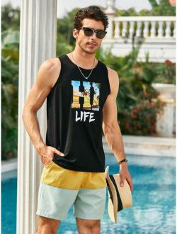 Men Tropical And Letter Graphic Tank Top