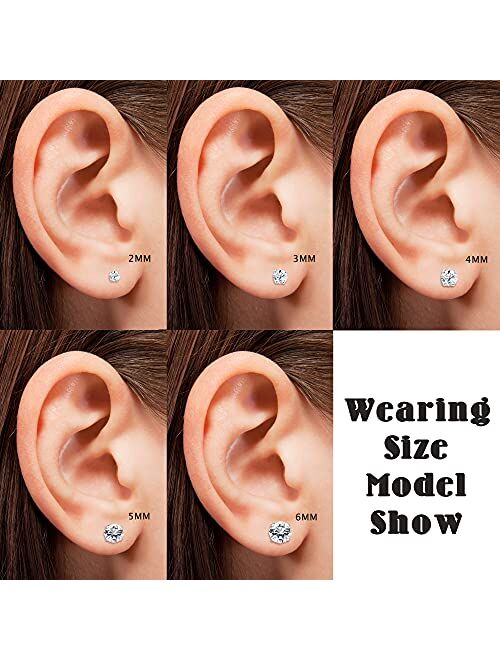 Besteel 5 Pairs 20G Cartilage Earring Stud for Women Men Surgical Steel Flat Back Earrings Set, Round Cubic Zirconia Tragus Stud Earrings Screw Back Ear Piercing Set 2MM-