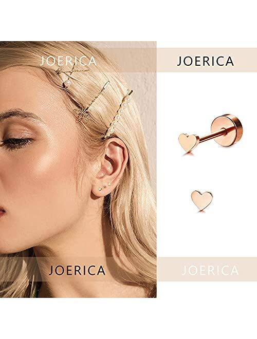 JOERICA 15 Pairs Stainless Steel Tiny Stud Earrings for Women Men Flatback Barbell Round CZ Heart Stud Earrings Set Helix Tragus Cartilage Piercing Earrings Stud Jewelry