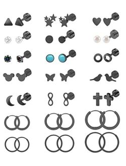 MJust 21 Pairs Stainless Steel Earring Set for Women Men Star Moon Butterfly 20G Cartilage Hoop Earrings Hypoallergenic Flat Back Earrings Piercing Jewelry