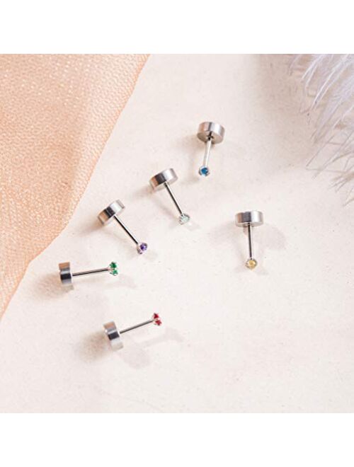 Masedy 15 Pairs 20G 316L Stainless Steel CZ Stud Earrings for Women Men Cartilage Screwback Earring Set 2-6mm