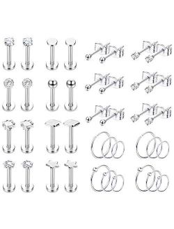 LOYALLOOK 20Pairs Stainless Steel Tiny Stud Earrings Small Endless Hoops Earrings Set Ball CZ Stud Cartilage Earrings Tragus Helix Piercing Jewelry
