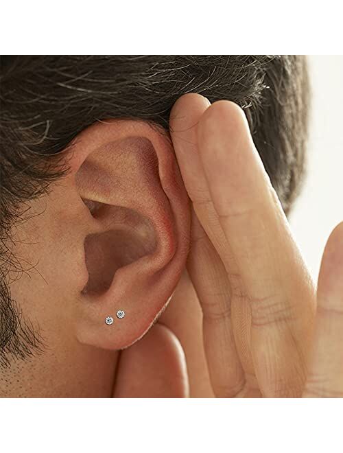 CASSIECA 6 Pairs 20G Cartilage Earring Stud for Women Men 316L Surgical Steel Flat Back Earrings Set, 2-6mm Round CZ Barbell Stud Earrings for Cartilage Tragus Helix Pier