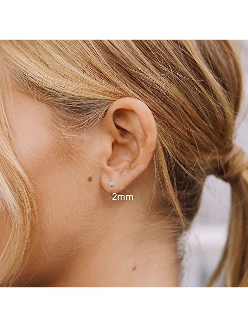LOLIAS 12 Pairs Cartilage Earring Stud 316L Surgical Steel Flat Back Earrings Set for Women Men Barbell 2-5mm Round CZ Stud Earrings for Cartilage Tragus Helix Piercing J
