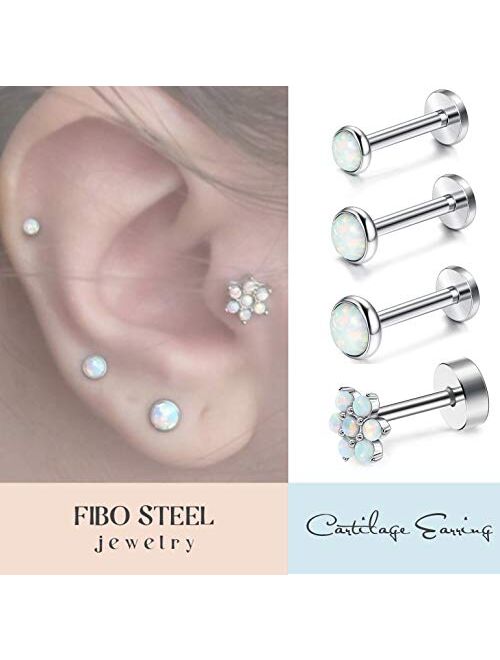 FIBO STEEL 4 Pcs 16G Stainless Steel Cartilage Stud Earrings for Women Girls Daith Targus Helix Daith Conch Ear Monroe Piercing Jewelry 6-8mm