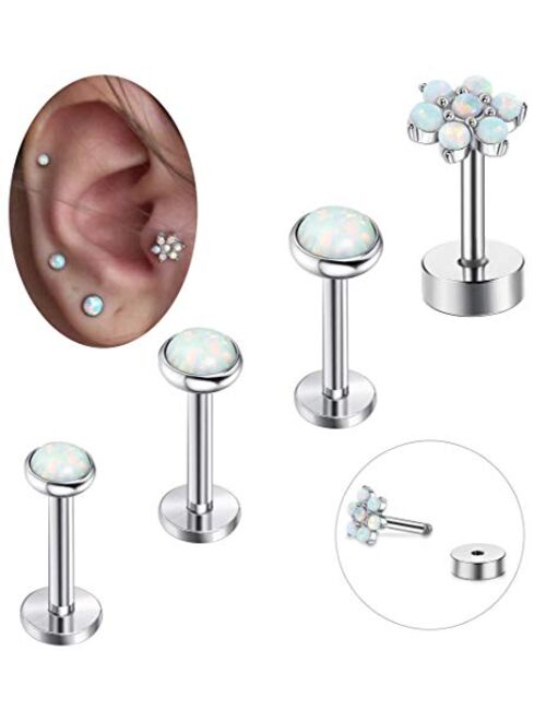 FIBO STEEL 4 Pcs 16G Stainless Steel Cartilage Stud Earrings for Women Girls Daith Targus Helix Daith Conch Ear Monroe Piercing Jewelry 6-8mm