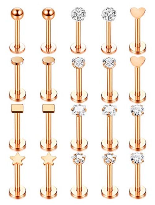 Udalyn 20 Pcs Stainless Steel Labret Studs Lip Rings for Men Women Nose Studs Cartilage Earrings Tragus Helix Piercing Jewelry 16G