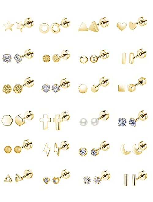 REVOLIA 24Pairs 20G Stainless Steel Tiny Stud Earrings for Women Men Star Moon Heart Cartilage Helix Tragus Earings CZ Ear Piercing Jewelry Set