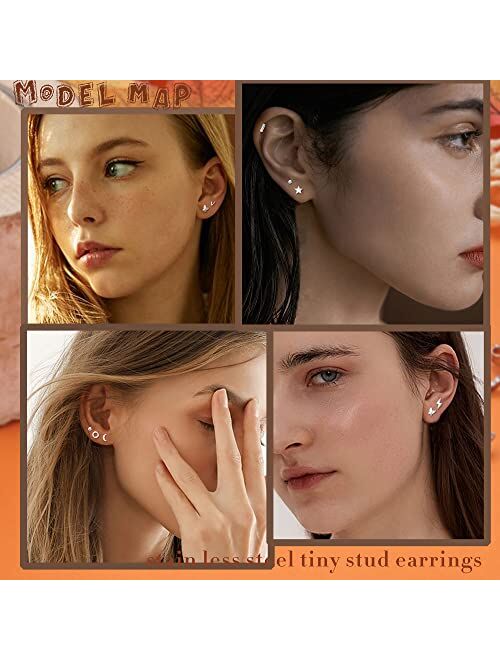 FASACCO 21Pairs Tiny Cartilage Stud Earrings for Women Men Leaf Cross Bar Heart Moon Star Cartilage Helix Stud Earrings Stainless Steel Screw Flatback Stud Earrings Pierc
