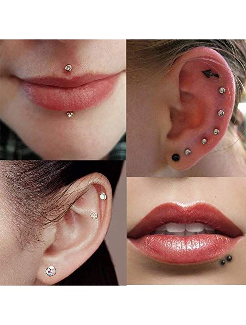 LOLIAS 12 Pairs 18G Barbell Stud Earrings for Men Women Stainless Steel Ball CZ Cartilage Helix Surgical Flatback Earrings Set