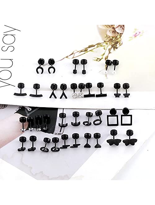 MJust 18 Pairs Tiny Cartilage Stud Earrings Set for Women Men Star Moon Triangle Circle Bar HeartMatte Square CZ Screwback Barbell Earrings Geometric Stainless Steel Earr