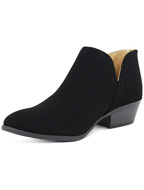 MARCOREPUBLIC Manchester Women's Cut-Out Side Low Chunky Stacked Block Heels Ankle Booties Boots
