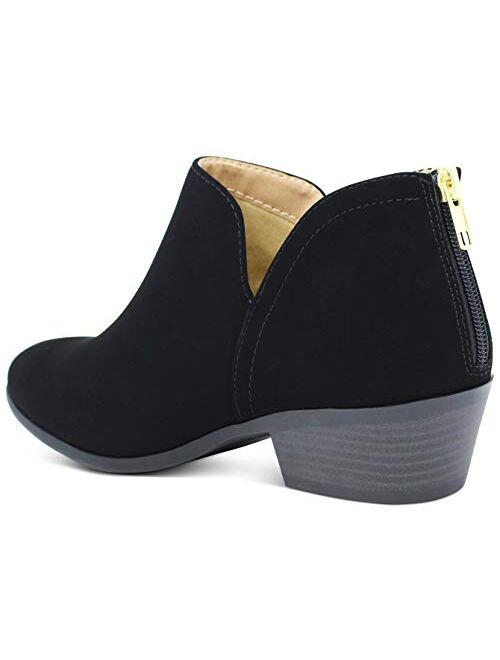 MARCOREPUBLIC Manchester Women's Cut-Out Side Low Chunky Stacked Block Heels Ankle Booties Boots