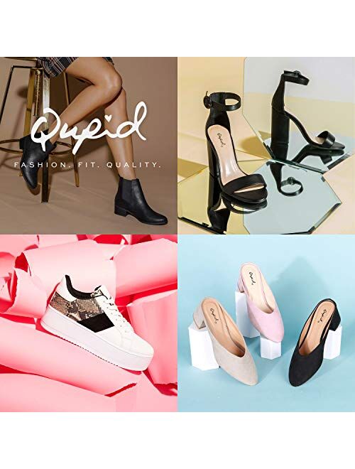 Qupid Rager Booties for Women - Pointed Toe V-Cut Low Stacked Heel Ankle Boots