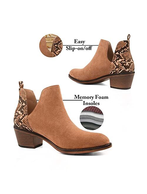 ORIPALLA Cutout Ankle Boots, Cowboy Booties for Women Low Heel
