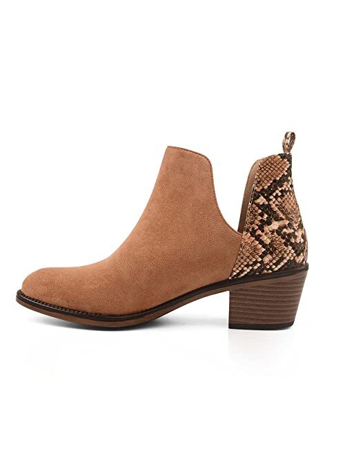 ORIPALLA Cutout Ankle Boots, Cowboy Booties for Women Low Heel