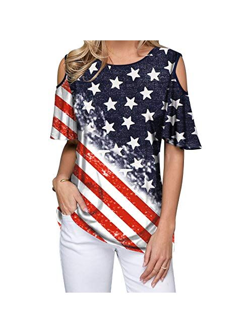Anbech Women Distressed 4th of July Shirt American Flag Graphic Patriotic Strapless Summer Tee Top
