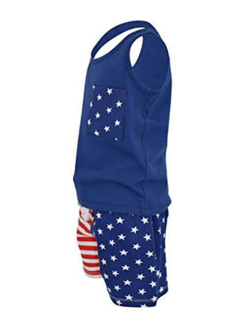 Unique Baby Boys Patriotic Flag Stars Stripes 4th of July Shorts Set