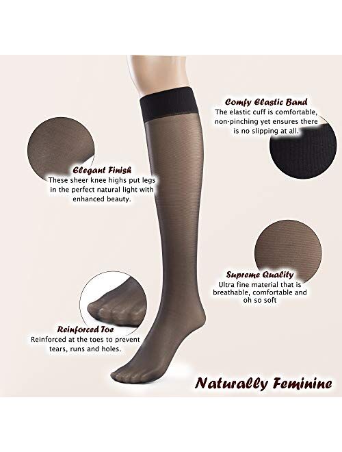 Silky Toes Women's Everyday Sheer Knee Highs Stockings- 6 Pairs