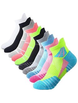 Geyoga 10 Pairs Women Compression Ankle Socks Breathable Low Cut Ankle Socks Cushioned Performance Tab Socks for Women Girls, 10 Designs