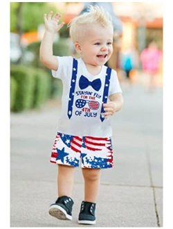 Fommy 4th of July Baby Boy Outfit, Toddler Boy Clothes Summer American Flag Short Sleeve Top + Pants