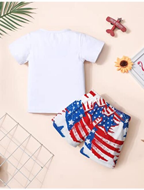 Fommy 4th of July Baby Boy Outfit, Toddler Boy Clothes Summer American Flag Short Sleeve Top + Pants